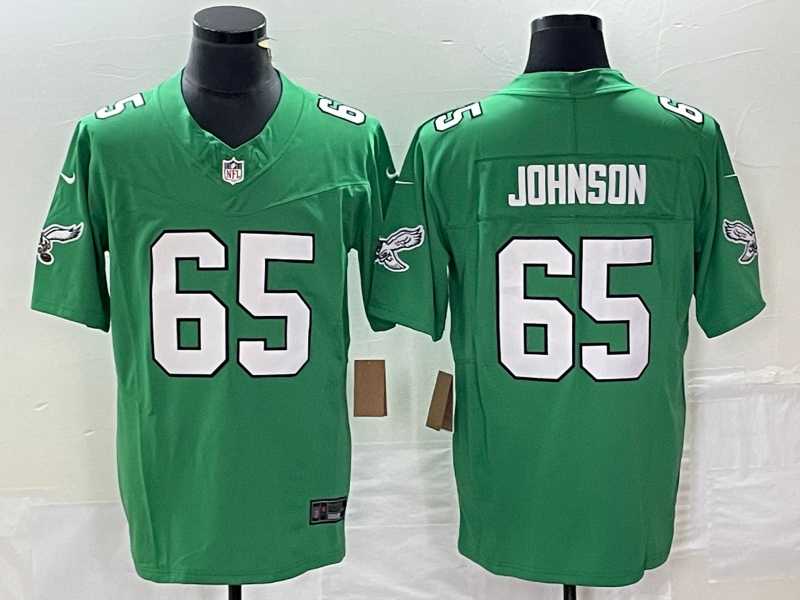 Mens Philadelphia Eagles #65 Lane Johnson Green 2023 FUSE Vapor Limited Throwback Stitched Jersey